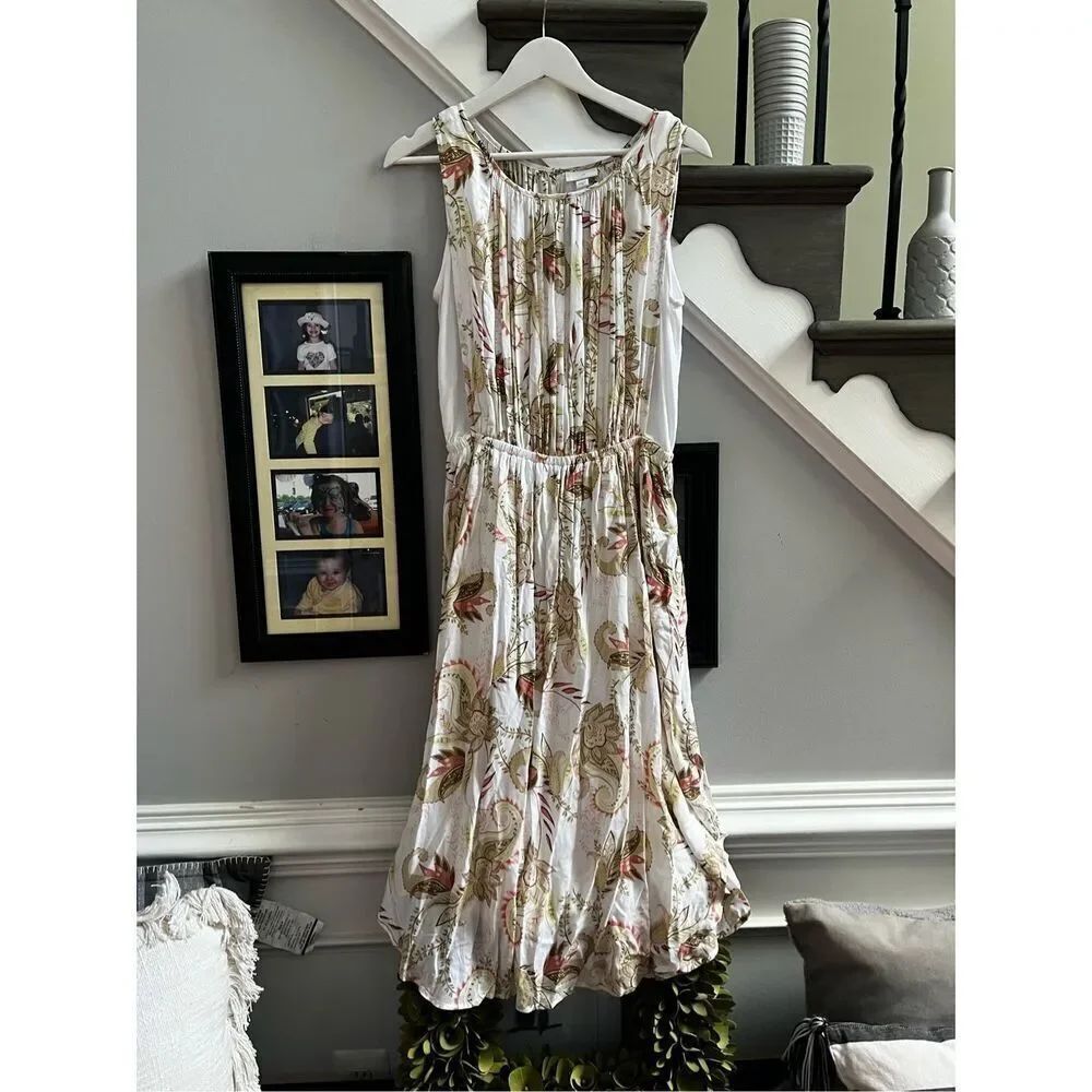 J. Jill White & Green Large Paisley 2Pc. Sleeveless Dress sz XS EUC